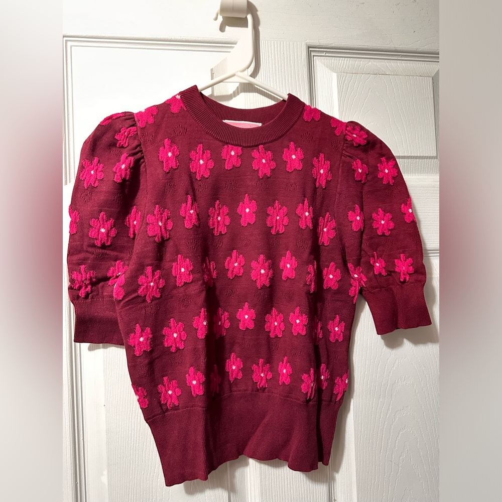 Kate Spade Burgundy and Pink Floral Sweater